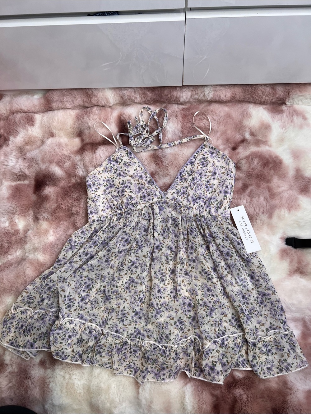Floral Lavender halter with Tie Straps